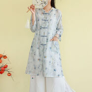 花花公子（PLAYBOY）復古盤(pán)扣亞麻薄款天絲七分袖防曬風(fēng)衣外套女夏季中長(cháng)款寬松搭空調 官方旗艦藍色 L