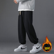 杉努褲子男士秋冬季加絨加厚休閑學(xué)生寬松大碼運動(dòng)束腳青少年衛長(cháng)褲 K02JR 黑色加絨（松緊） XL （建議120-140斤）