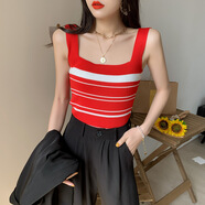 Radinka2025夏新款吊帶背心短款上衣女裝內搭設計感辣妹針背心織網(wǎng)紅BLL 橫條大紅色 均碼