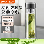 蘇泊爾（SUPOR）玻璃杯大容量商務(wù)辦公杯泡茶杯雙層加厚玻璃水杯車(chē)載杯子 閃耀黑380ml
