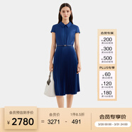 PORTS寶姿女裝春夏新款通勤襯衫領(lǐng)拼接百褶收腰短袖中長(cháng)連衣裙 丈青-2 L (8)