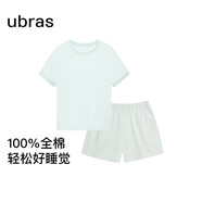 ubras水果系列套頭短袖短褲家居服套裝情侶女士睡衣女款-冰藍綠 M