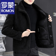 羅蒙（ROMON）冬季加絨加厚棉服外套男士羊羔毛雙面穿修身皮毛一體皮草夾 黑色 L