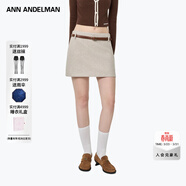 ANN ANDELMAN【羅潾同款】官方直營(yíng)高腰a字半身裙女包臀修身配腰帶毛呢短裙子 杏色 M