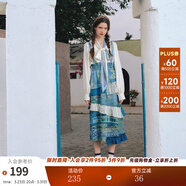 兩三事油畫(huà)復古半身裙2025春季新款粉色裙子不規則拼接背帶裙幻世浮生 藍色 L