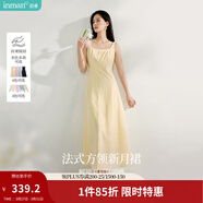 茵曼（INMAN）章若楠同款歐若風(fēng)法式吊帶連衣裙2026夏季新品女裝淡鵝黃色裙子 淺黃色 (方領(lǐng)) M
