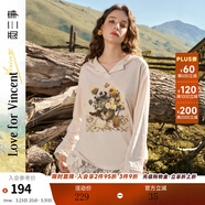 兩三事梵高秋裝長(cháng)袖上衣新款蕾絲連帽t恤女防曬罩衫女裝 擁有美帽 杏色 M