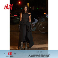 H&M女裝連衣裙春季斜肩型修身收腰扭結單肩禮服裙1265423 黑色 XXS 155/76