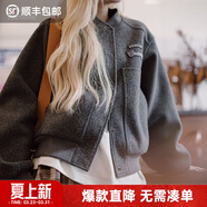 馬登深灰色加厚棒球領(lǐng)服短款毛呢呢子夾克小個(gè)子外套上衣女士春 深灰色 L （120-130斤）