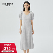 深呼吸DEEP BREATH女裝復古V領(lǐng)泡泡袖高腰連衣裙洋裝小黑裙8500148 灰 M (3)
