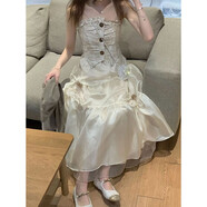 樂(lè )芬蘭連衣裙套裝2024春夏季新款女裝高級感法式收腰顯瘦氣質(zhì)仙女長(cháng)裙子 單-玫瑰抹胸長(cháng)款裙 S