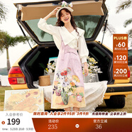 兩三事a字高腰半身裙女設計感2025夏季新款冬梵高印花背帶裙子 房間與花 紫色預售 S