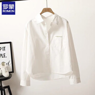 羅蒙（ROMON）棉質(zhì)襯衫女裝2026時(shí)尚繡花字母口袋寬松休閑襯衣女百搭休閑上衣 白色 S 建議80-100斤