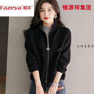 彩羊恒源祥毛呢立領(lǐng)外套夾克女春秋2026新款短款高腰小個(gè)子拉鏈開(kāi)衫 黑色 XL 120斤-130斤