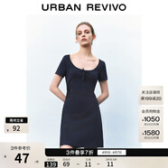 UR夏季新款女裝時(shí)尚褶皺收腰系帶短款連衣裙UYY750065 藏青 S