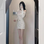 斜肩設計感白色連衣裙女高級感修身收腰氣質(zhì)減齡包臀裙辣妹打底裙 斜肩白色連衣裙【送腰帶】 XL  建議115-125斤