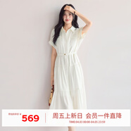 伊芙麗（eifini）朱珠代言醋酸腰帶收腰蛋糕A擺通勤襯衫式連衣裙女2026新款 米白 預售 S 80-105斤