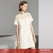 顏域優(yōu)雅氣質(zhì)連衣裙女裝2026新款夏季通勤中長(cháng)款短袖圓領(lǐng)鏤空裙子 杏色 M