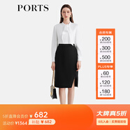 PORTS寶姿女裝夏季新款簡(jiǎn)約收腰黑色包臀裙蕾絲拼接半身裙 黑色 L (8)