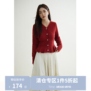 獨束大碼女裝摩登精致優(yōu)雅V領(lǐng)針織開(kāi)衫女微胖mm冬新款簡(jiǎn)約溫柔毛衫 復古紅 L