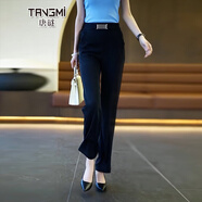 唐謎（TANGMI）窄版闊腿褲子女夏季薄款2026新款高腰垂感雪紡休閑寬松直筒長(cháng)褲 黑色 M (27) 推薦95-105斤