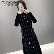 啄木鳥(niǎo)（TUCANO）2025秋冬裝新款韓版中長(cháng)款連衣裙女裝半高領(lǐng)過(guò)膝針織打底衫毛衣裙 黑色 S