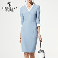 音舒雅職業(yè)套裝女連衣裙時(shí)尚夏季美容師工裝ol氣質(zhì)工作服 淺藍 S(建議腰圍2尺/27碼/68CM)
