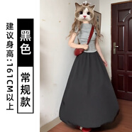 FHHUABD黑色花苞蓬蓬裙女2025夏季新款小個(gè)子氣質(zhì)高腰a字顯瘦冰絲 黑色【常規款】 均碼 S