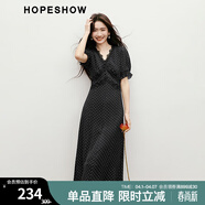 紅袖高級感蕾絲邊連衣裙2025春季新款女裝波點(diǎn)收腰V領(lǐng)顯瘦氣質(zhì)雪紡裙 黑底白點(diǎn)801 XL