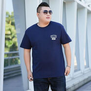 羅蒙（ROMON）加大加肥特大碼短袖T恤男夏季半袖加肥大肥佬胖子純棉圓領打底衫 藏青1977【羅蒙高品質】 6XL 建議240-260斤