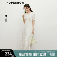 紅袖高級感蕾絲邊連衣裙2025春季新款女裝波點(diǎn)收腰V領(lǐng)顯瘦氣質(zhì)雪紡裙 白底黑點(diǎn)3802 M