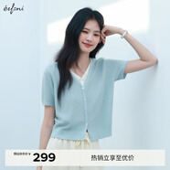 伊芙麗（eifini）伊芙麗V領(lǐng)假兩件單排扣針織衫女2025夏季新款百搭休閑基礎毛衫 藍色 短袖版 預售 S 80-105斤