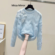 Mirza Mirror高級感麻花毛衣女裝2025秋季新款甜美洋氣慵懶標準型長(cháng)袖針織上衣 藍色 均碼