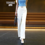 唐謎（TANGMI）窄版闊腿褲子女夏季薄款2026新款高腰垂感雪紡休閑寬松直筒長(cháng)褲 白色 M (27) 推薦95-105斤