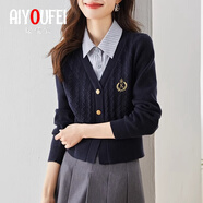 璦優(yōu)霏（aiyoufei）2024春秋冬新款針織衫女短款洋氣減齡學院風假兩件毛衣女外套上衣 圖片色 M (建議95-105斤左右)
