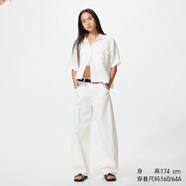 優(yōu)衣庫常規款女裝男裝寬松廓形牛仔褲/彎刀鐮刀褲子479000 482280 482280/00白色 24 /155/62A