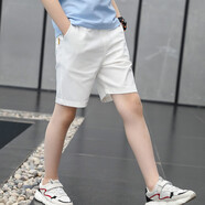 伴1號（BANYIHAO）男童褲子夏季薄款短褲夏天休閑兒童中褲男孩純色夏裝中大童裝 白色 150