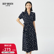 深呼吸DEEP BREATH女裝碎花洋裝泡泡袖系帶連衣裙【附腰帶】8500149 藏藍 L (4)