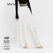 MO&Co.【涼感】松緊高腰長(cháng)款塔裙半身裙白色黑色設計感裙子摩安珂 本白色-第2批 S 160