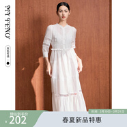 MY TENO2024秋季新款黑色立領(lǐng)棉質(zhì)連衣裙鏤空花邊長(cháng)裙收腰裙含背心 白色 S