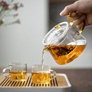 玻璃泡茶壺辦公室小茶壺一人用功夫茶具套裝家用沏茶壺加厚耐高溫電陶爐加熱煮茶壺易清洗過(guò)濾茶水壺花茶壺 執(zhí)耳茶壺【500ml】+簡(jiǎn)予把杯*2