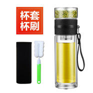 慕馨（moosen）玻璃杯茶水分離杯大容量雙層玻璃泡茶杯男士家用耐高溫水杯定制 尊貴黑+杯套杯刷450ml