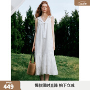 ELLE【明星同款】拾貝少女海軍領(lǐng)連衣裙女2026夏季新款減齡小白裙 白色 L