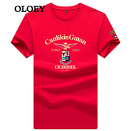 OLOEY 香港潮牌2025夏季t恤男新款絲光棉鷹圖印花短袖上衣修身圓領(lǐng)潮 紅色 S 【100-115斤】