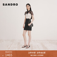 SANDRO秋冬女裝法式修身黑白蕾絲拼接翻領(lǐng)系帶短款連衣裙 淡褐色（偏白）(尺碼偏小，建議拍大1碼) XS