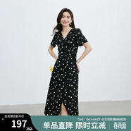紅袖波點(diǎn)收腰連衣裙夏季新款女裝法式V領(lǐng)顯瘦減齡氣質(zhì)黑色顯白雪紡裙 黑底米點(diǎn)818 L