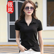 筱嵐純色翻領(lǐng)短袖T恤女2022夏季新款簡(jiǎn)約polo衫設計感小眾有帶領(lǐng)上衣 黑色 M