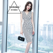 SHIROMA女裝流行夏天裙子性感氣質(zhì)白色波點(diǎn)修身包臀無(wú)袖有女人味的連衣裙 白色波點(diǎn) XL