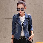 紫昕月牛仔外套女短款秋季新款小西裝韓版時(shí)尚顯瘦拉鏈夾克長(cháng)袖上衣 藍色 XL 110-120斤