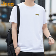 吉普（JEEP）短袖T恤男士夏季寬松潮牌涼感透氣莫代爾衣服男裝 白色 4XL